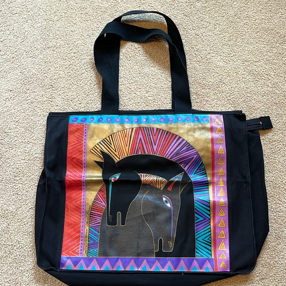 Large Laurel Burch zipper close bag with inside small zip pocket - horse head
